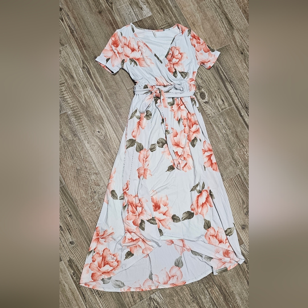 PinkBlush Light Blue Floral Hi-Low Maternity Wrap Dress